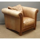 Armchair upholstered in leather, walnut scrolled and carved frame and supports,