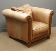 Armchair upholstered in leather, walnut scrolled and carved frame and supports,