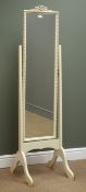 Cream and gilt cheval mirror, carved and pierced cresting rail, splayed supports, W41cm,