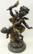 20th century cold painted brass sculpture depicting Eros after Auguste Moreau on circular marble