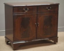 Reproduction inlaid mahogany cabinet, hinged top, with stay, serpentine front,