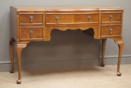 Queen Anne style walnut desk, serpentine front, with one long and two short drawers, shaped apron,