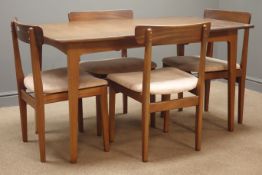 Retro rectangular teak extending dining table, four tapering supports, (81cm x 184cm, H73cm),