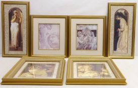 Classical Figures and Women, six 20th century prints in gilt frames