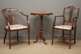 Edwardian inlaid mahogany bow back chair with upholstered seat,