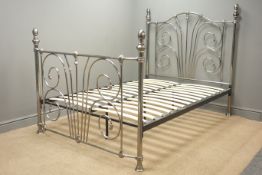 Serene Jessica 4'6" antique nickel finish double bed, W139cm, H140cm,
