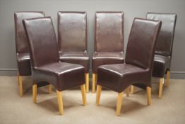 Set six high back leather dining chairs