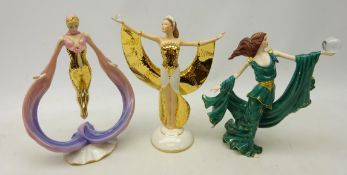 Three Franklin Mint Art Deco style figures - 'Daybreak in Gold',