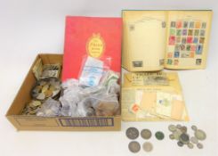 Collection of Great British and World stamps and coins including; 1707 half crown,