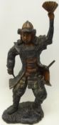 Large bronze model of a Japanese warrior in full armour,