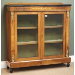 Late Victorian inlaid walnut pier glass cabinet enclosed by two glazed doors,