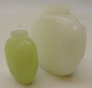 Green hardstone snuff bottle with incised decoration and scent bottle (2)