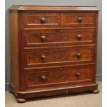 Victorian mahogany chest of two short and three long figured panel drawers with turned wooden