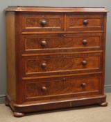 Victorian mahogany chest of two short and three long figured panel drawers with turned wooden