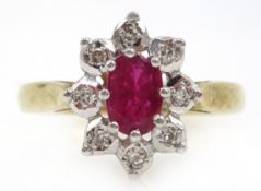 Ruby and diamond gold cluster ring hallmarked 9ct Condition Report Size M-N,