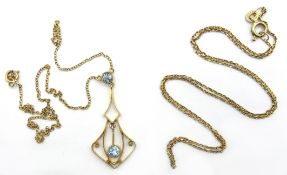 Early 20th century aquamarine 9ct gold pendant necklace and a 9ct gold chain necklace hallmarked