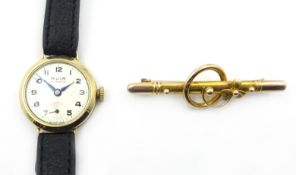 9ct gold Avia wristwatch hallmarked and gold bar brooch stamped 9ct Condition Report