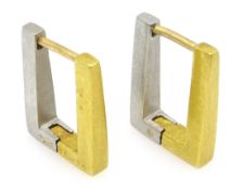 Pair of 22ct gold and platinum rectangular designer ear-rings Condition Report 6.