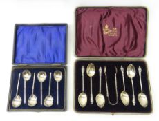 Set of six Victorian silver apostle spoons and pair sugar nips Birmingham 1892 and a set of six