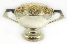 Art Deco silver twin handled pedestal rose bowl by Cooper Brothers & Sons Ltd Sheffield 1922