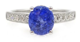 18ct gold oval sapphire and diamond shoulder ring Condition Report S = 1.