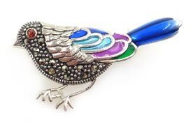 Silver and enamel plique-a-jour bird brooch stamped 925