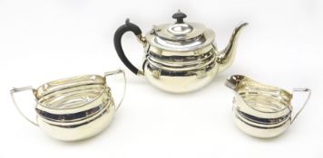 Silver three-piece tea set by S Blanckensee & Son Ltd Birmingham 1920 approx 31.