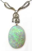 Belle Epoque diamond ribbon necklace with gold opal pendant in velvet case Condition