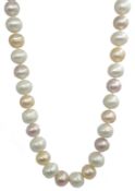 Tri-colour pearl Necklace on 9ct gold clasp