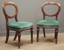 Pair Victorian mahogany balloon back chairs, seat upholstered in green fabric,