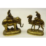 Cast brass model of a Moor riding a camel after Alphonse Alexandre Arson and another in the same