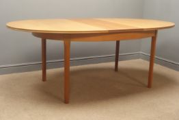 Retro oval teak extending table, square tapering supports, 'William Laurence', W107cm, H73cm,
