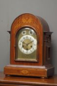 Early 20th century inlaid walnut bracket mantel clock,