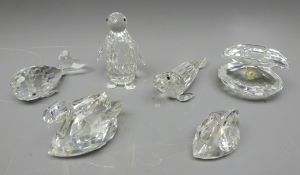 Five Swarovski crystal animals; Seal, Whale,