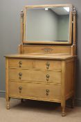 Early 20th century oak dressing chest, raised mirror back, two short and two long drawers,