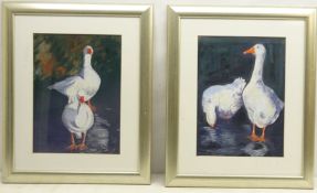 Geese, pair of 20th century pastels,