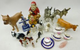 Bing & Grondahl porcelain boxer dog, two Hutschenreuther donkey figures, other animal figures,