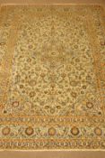 Kashan light green ground, central medallion, floral and foliate field, repeating border,