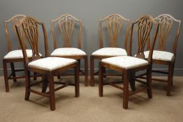 Set six 19th century mahogany dining chairs, shaped cresting rail, pierced splat, upholstered seat,