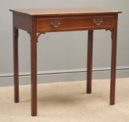 Early 20th century inlaid mahogany side table fitted with single drawer, square tapering legs,