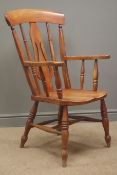 Elm and beech farmhouse chair, pierced splat, turned supports,