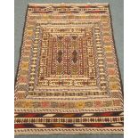 Needle work Sumak Kelim beige ground rug,