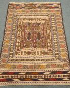 Needle work Sumak Kelim beige ground rug,