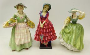 Three Royal Doulton figures 'Daffy-Down-Dilly' HN1712, Priscilla HN1340 potted by Doulton & Co.