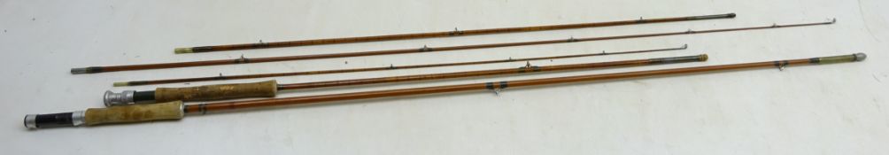 Hand built split cane three-piece 10ft Trout fishing rod & a hand built fibre glass two-piece 9ft