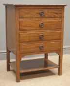 Early 20th century music cabinet, four drawers, stile supports joined by under tier, W51cm, H69cm,