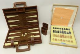 Backgammon set in leatherette case and a polished stone chess set in original box