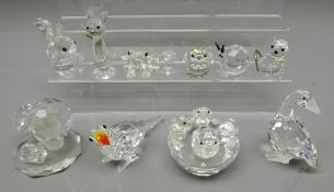 Eight small Swarovski crystal animals including a Birds Nest, Goose, Frog, Squirrel,