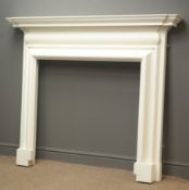 Victorian style white finish fire surround by 'Robert Aagard & Co' of Knaresborough, W152cm, H129cm,