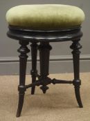 Victorian revolving adjustable piano stool, turned and ebonised supports, W37cm,